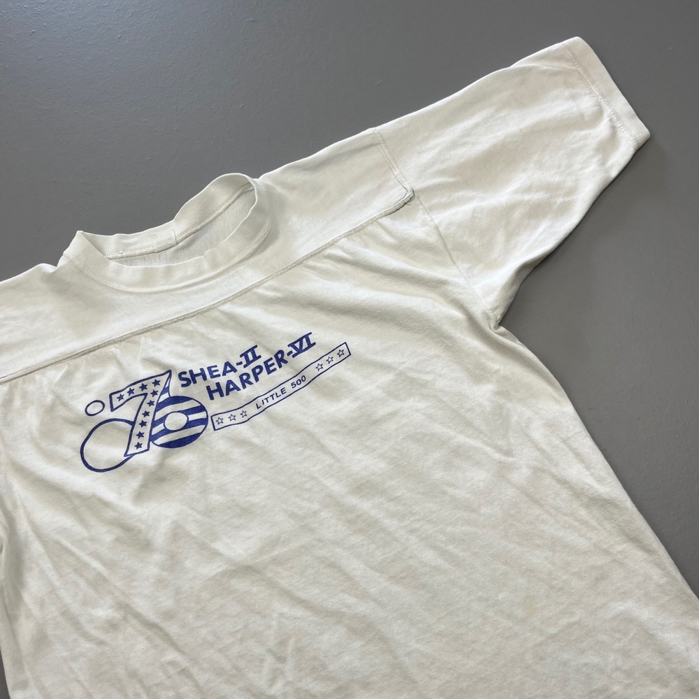 Vintage Little 500 T Shirt Mens L White 1976 Shea-II Harper-VI Graphic USA